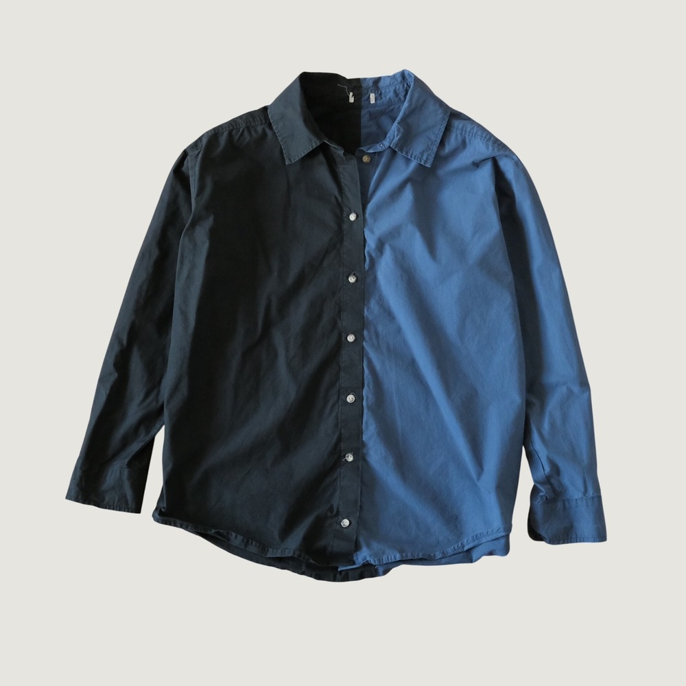 DONNI Button Down Shirt Colorblock Two Tone Black Blue Cotton OS Oversized USA
